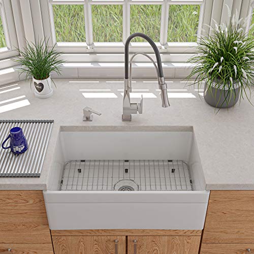 ALFI brand AB511 White 30-Inch Decorative Lip Single Bowl Fireclay Farmhouse Kitchen Sink, White