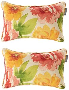 pillow perfect bright floral indoor/outdoor accent throw pillow, plush fill, weather, and fade resistant, lumbar - 11.5" x 18.5" , green/orange muree, 2 count