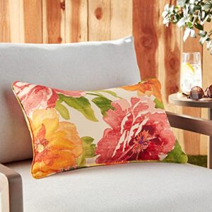 Pillow Perfect Bright Floral Indoor/Outdoor Accent Throw Pillow, Plush Fill, Weather, and Fade Resistant, Lumbar - 11.5" x 18.5" , Green/Orange Muree, 2 Count