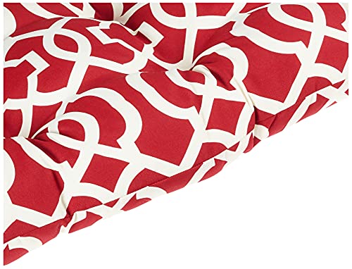 Pillow Perfect Trellis Indoor/Outdoor Sofa Setee Swing Cushion, Tufted, Weather, and Fade Resistant, 19" x 44", Red/Ivory New Geo, 1 Count