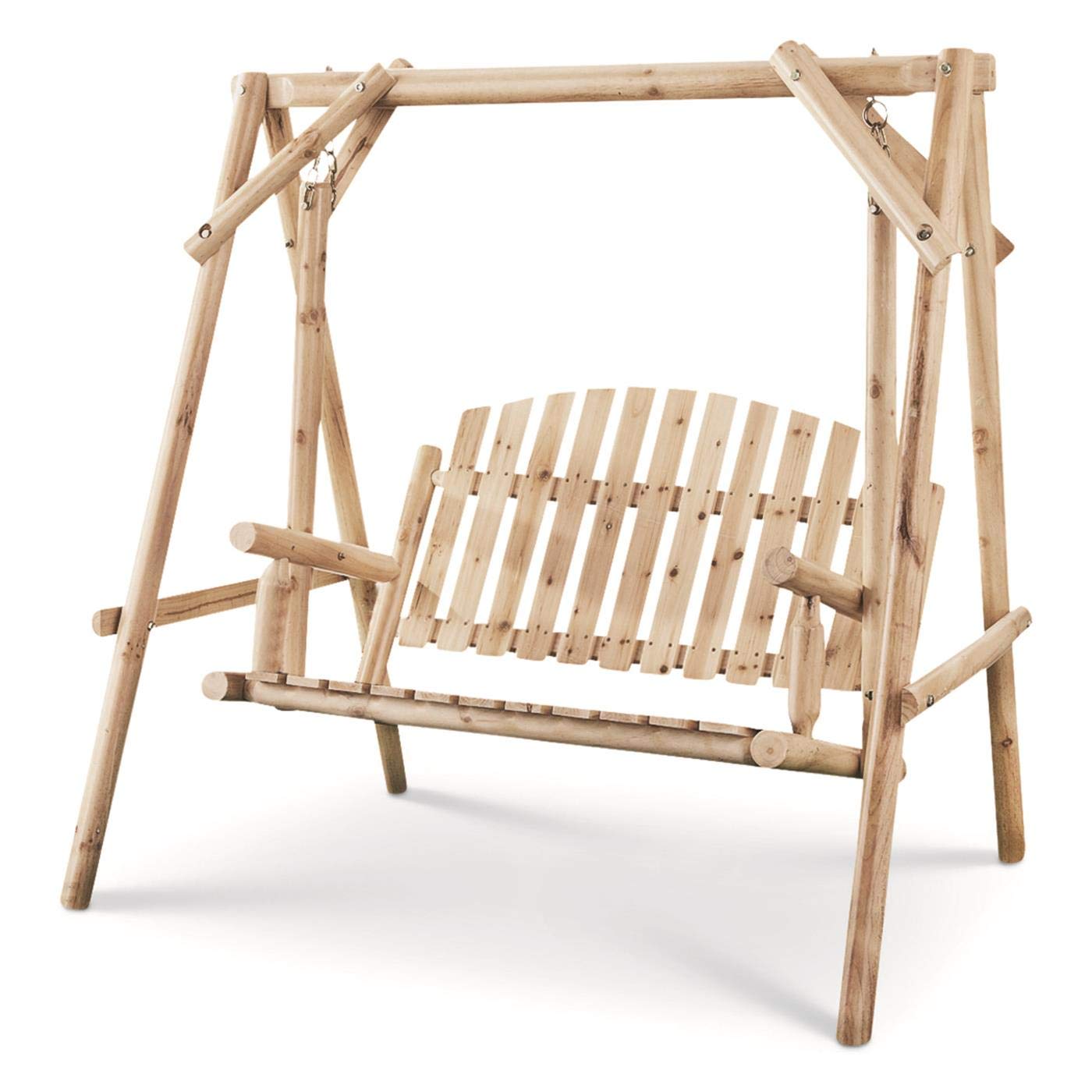 CASTLECREEK Log Swing for Porch, Outdoors, Garden, Patio Seating Bench, 4’ 2 Person