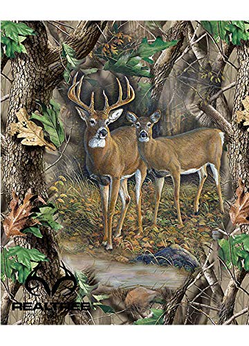 SYKEL ENTERPRISES Real Tree Cotton Fabric by SYKEL-Real Tree Camouflage Deer Quilt Panel in Forrest-Sold by The Panel