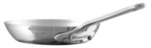 mauviel m'minis stainless steel round frying pan with cast stainless steel, 4.7-in, made in france