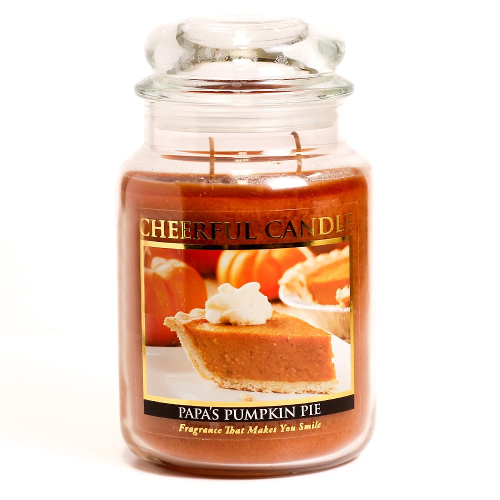 A Cheerful Giver - Papa's Pumpkin Pie Scented Glass Jar Candle (24 oz) with Lid & True to Life Fragrance Made in USA