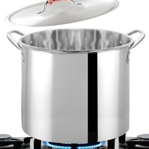 Bene Casa Stainless-Steel Stock Pot with lid, 8-quart capacity stock pot, reinforced bottom stainless-steel stock pot