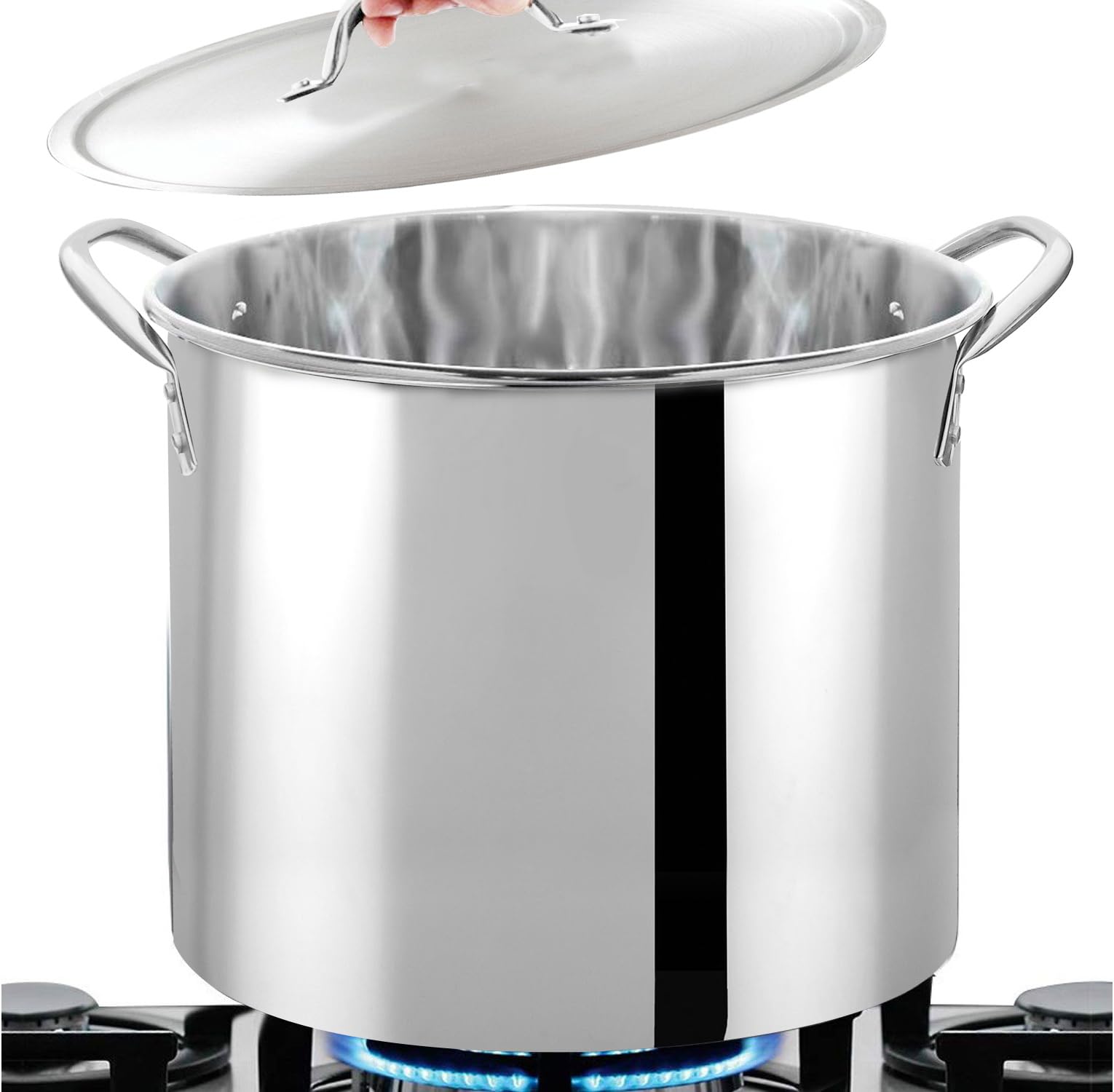 Bene Casa Stainless-Steel Stock Pot with lid, 8-quart capacity stock pot, reinforced bottom stainless-steel stock pot