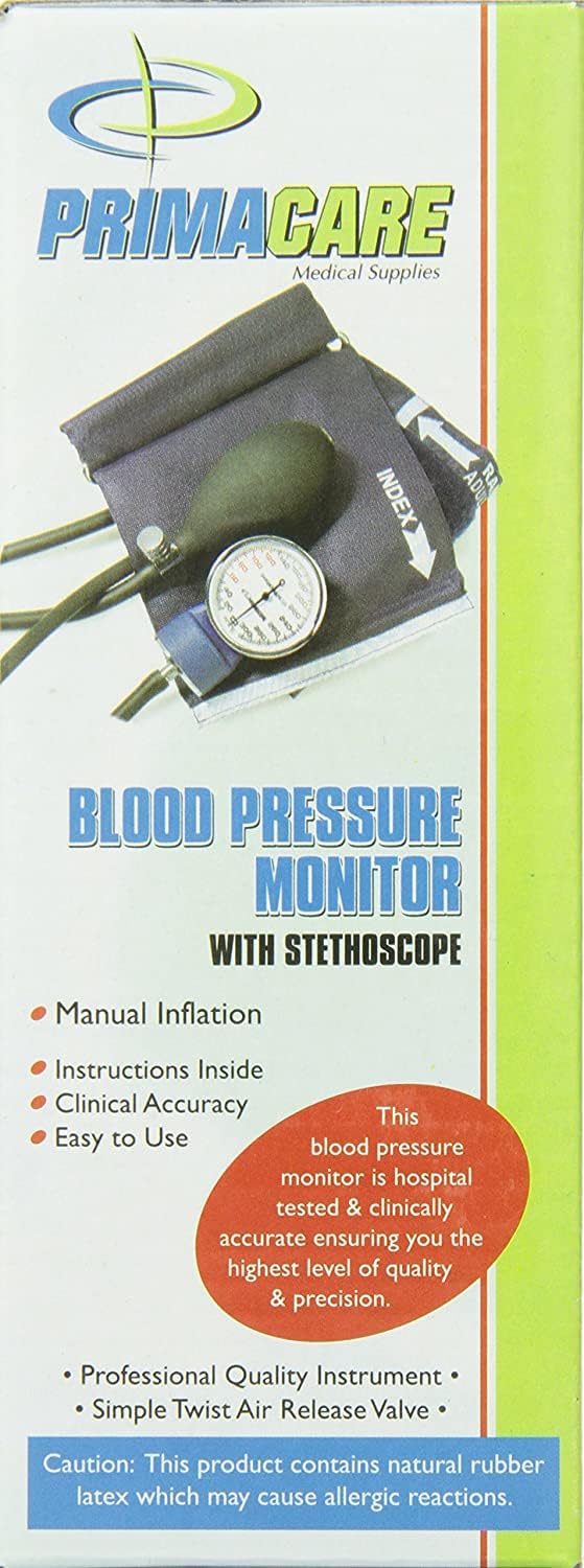 Primacare DS-9197-BL Professional Classic Series Manual Adult Size Blood Pressure Kit, Emergency Bp kit with Stethoscope and Portable Leatherette Case, Nylon Cuff, Blue