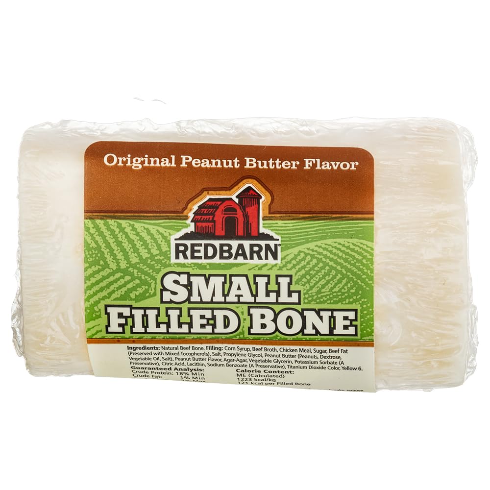 Redbarn Small Filled Dog Bones, Peanut Butter Flavor - Long Lasting Stuffed Femur Chew Treat Made in USA for Aggressive Chewers - Case of 20 Bones