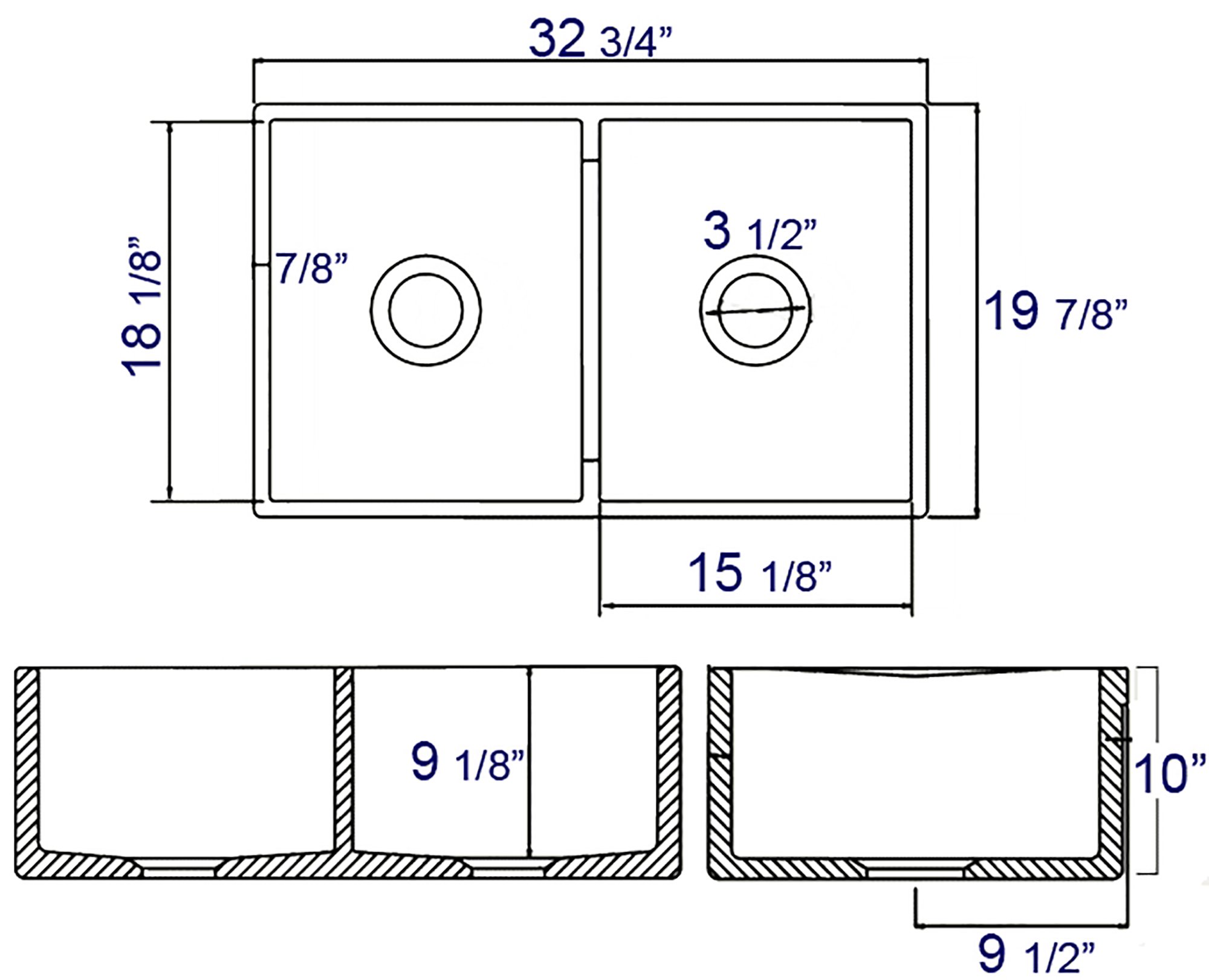 ALFI brand AB537 White 32-Inch Fluted Double Bowl Fireclay Farmhouse Kitchen Sink, White