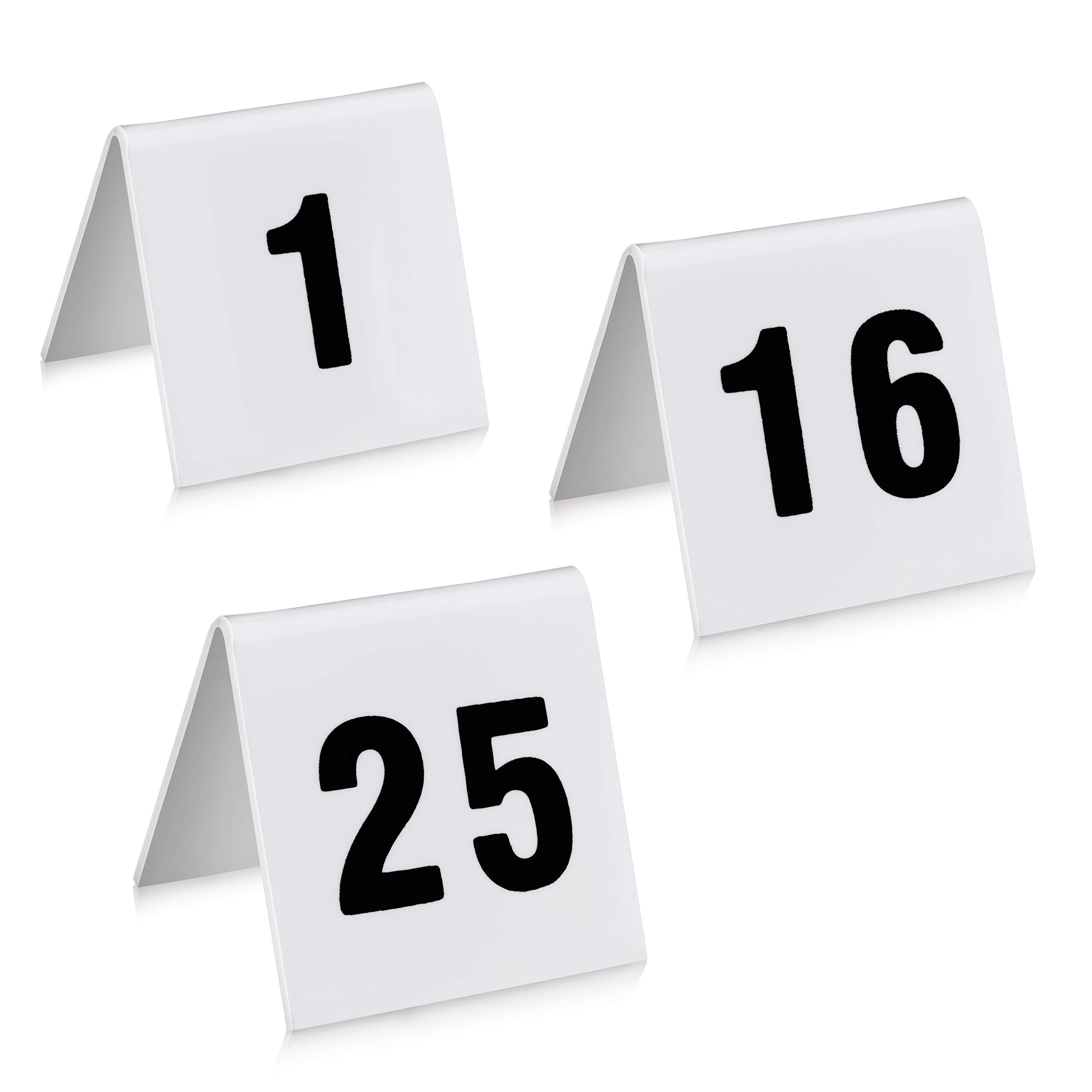 New Star Foodservice 26757 Double Sided Plastic Table Numbers, 1-25, Acrylic, White, 1.7" x 2"