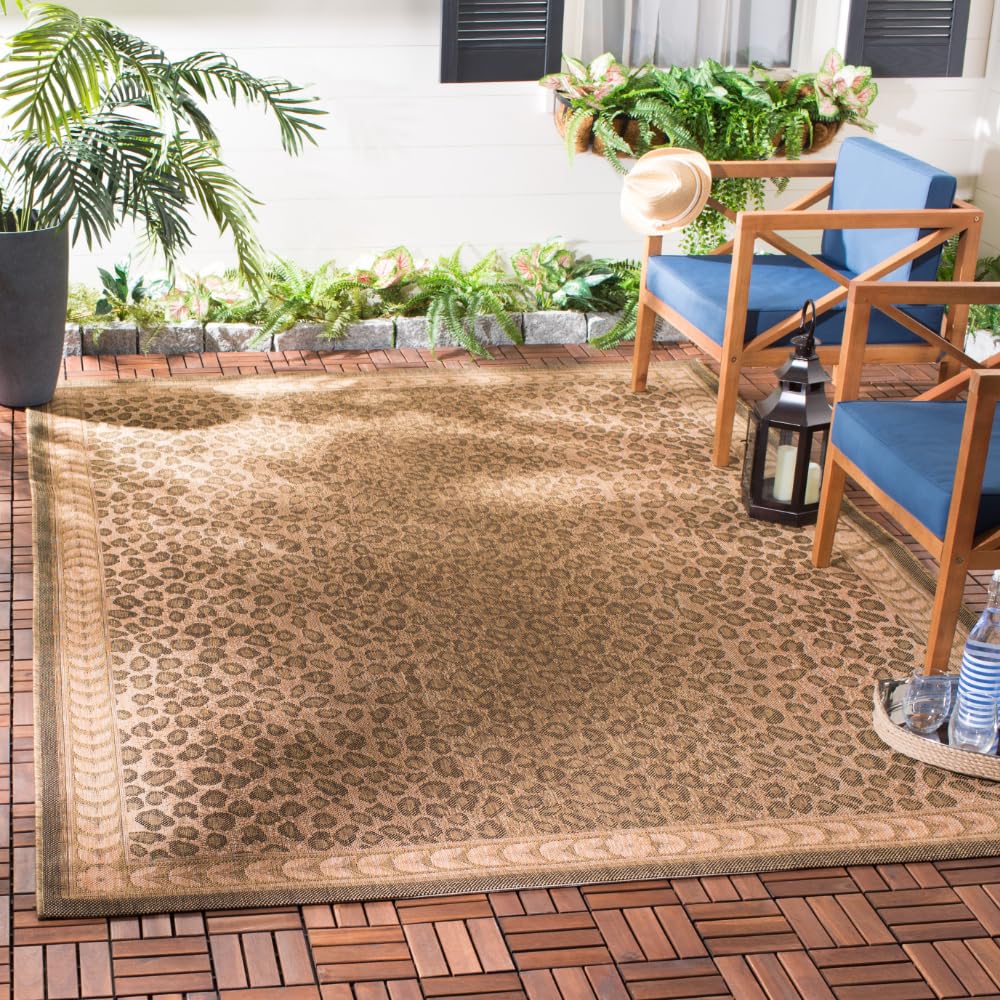 SAFAVIEH Courtyard Collection 7'10" Square Natural / Gold CY6100 Indoor/ Outdoor Waterproof Easy-Cleaning Patio Backyard Mudroom Area-Rug