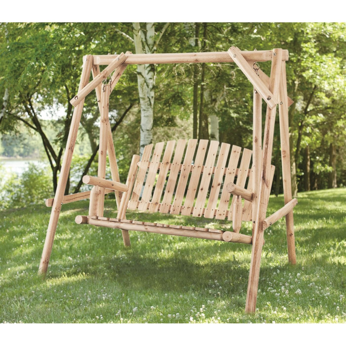 CASTLECREEK Log Swing for Porch, Outdoors, Garden, Patio Seating Bench, 4’ 2 Person