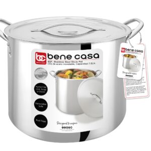 Bene Casa Stainless-Steel Stock Pot with lid, 8-quart capacity stock pot, reinforced bottom stainless-steel stock pot