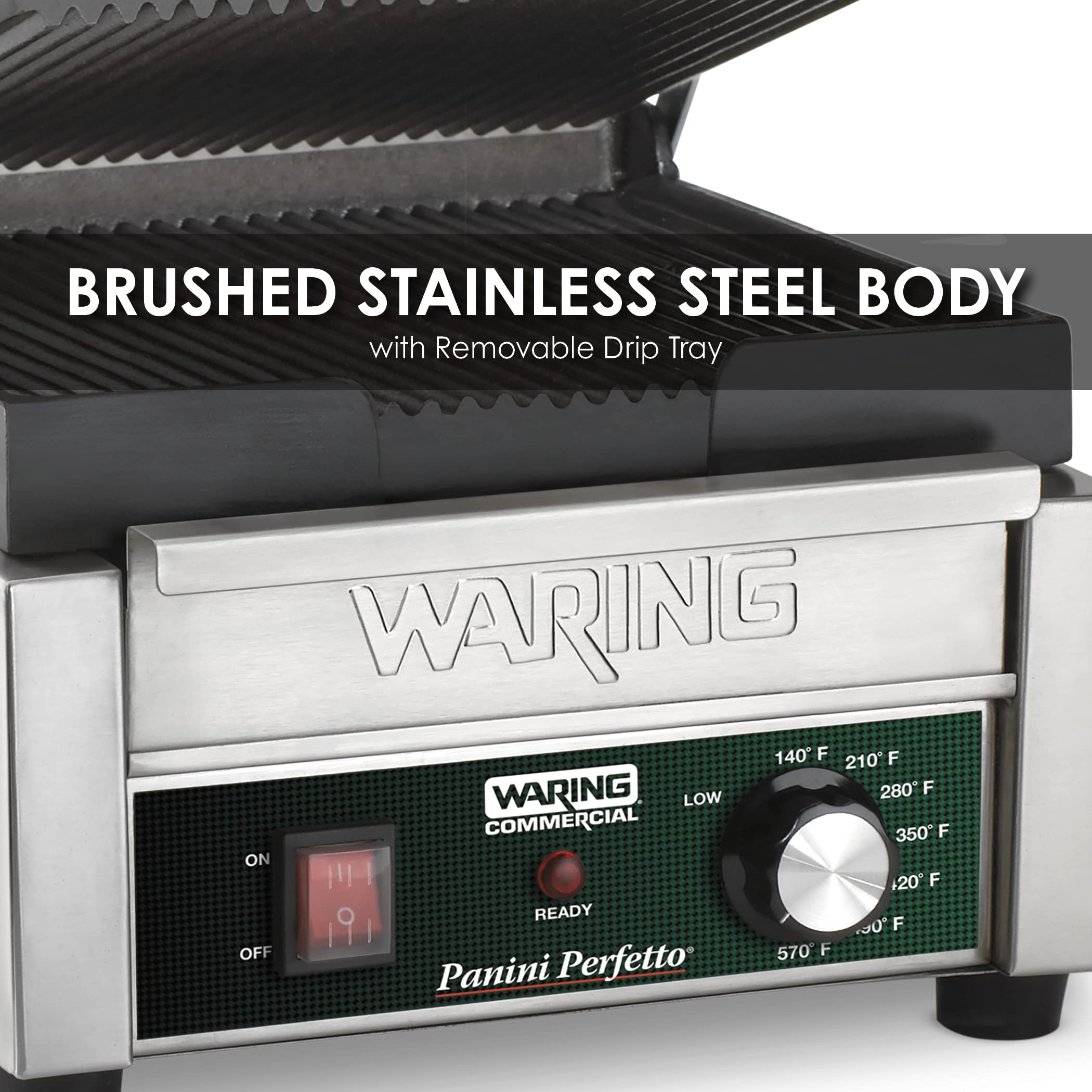 Waring Commercial WFG275 Full Sized 14" x 14" Flat Toasting Grill, 120V, 1800W, 5-15 Phase Plug