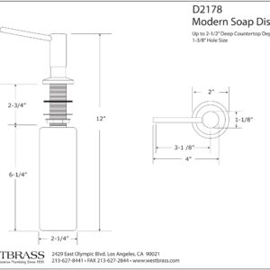 Westbrass Contemporary Style Kitchen Sink Soap/Lotion Dispenser, Polished Nickel, D2178-05