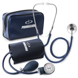 primacare ds-9197-bl professional classic series manual adult size blood pressure kit, emergency bp kit with stethoscope and portable leatherette case, nylon cuff, blue