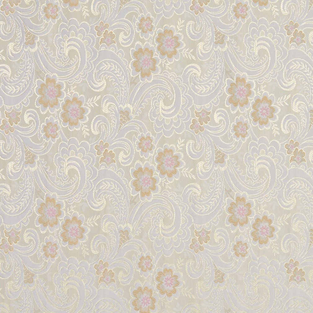 E390 Gold Pink and White Paisley Floral Brocade Upholstery Fabric by The Yard- CLOSEOUT