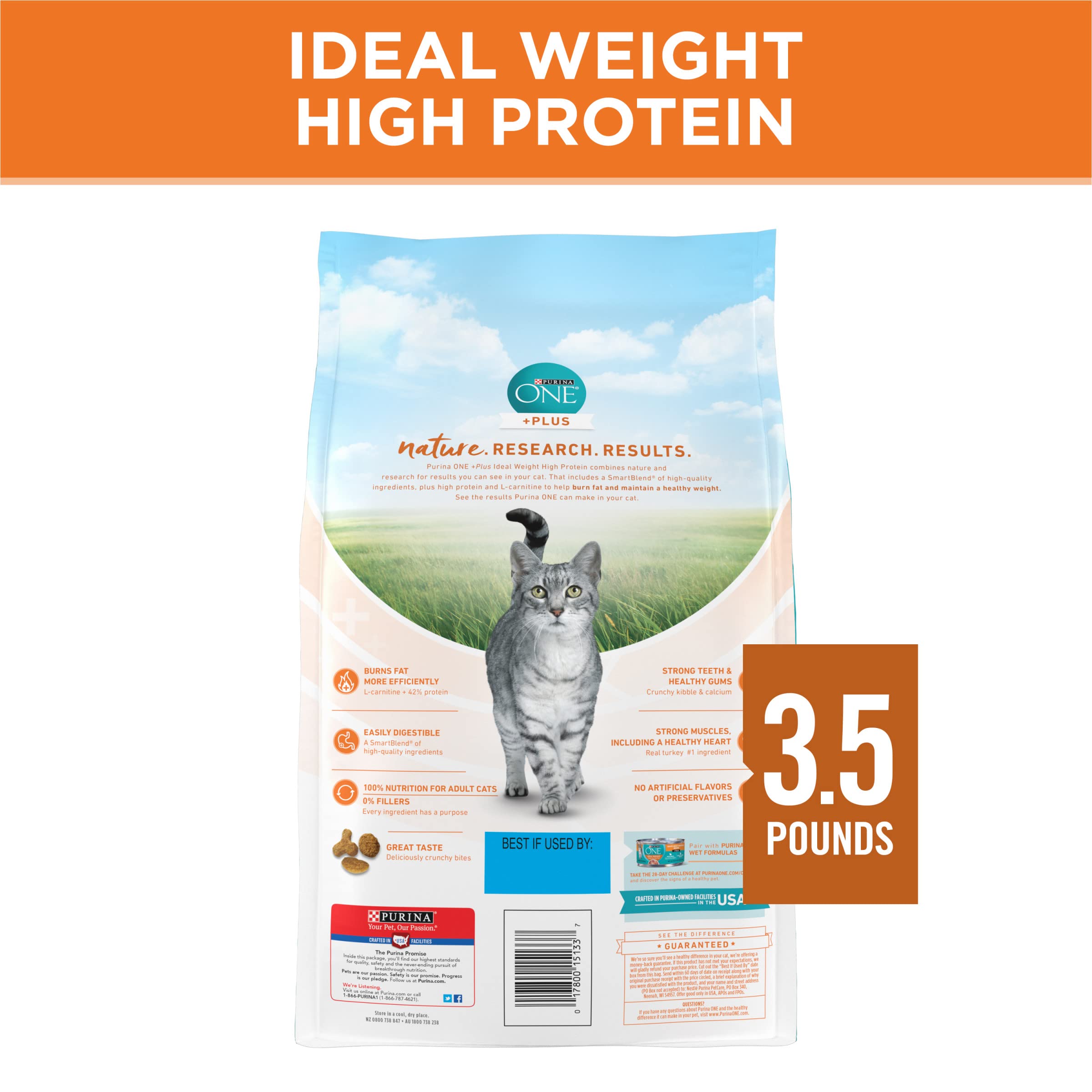 Purina ONE High Protein, Healthy Weight Dry Cat Food, +Plus Ideal Weight With Turkey - 3.5 lb. Bag