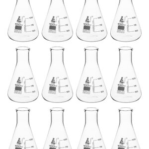 EISCO 12PK Erlenmeyer Flasks, 100mL - Borosilicate Glass - Narrow Neck Flasks, Conical Flasks, Glass Flasks