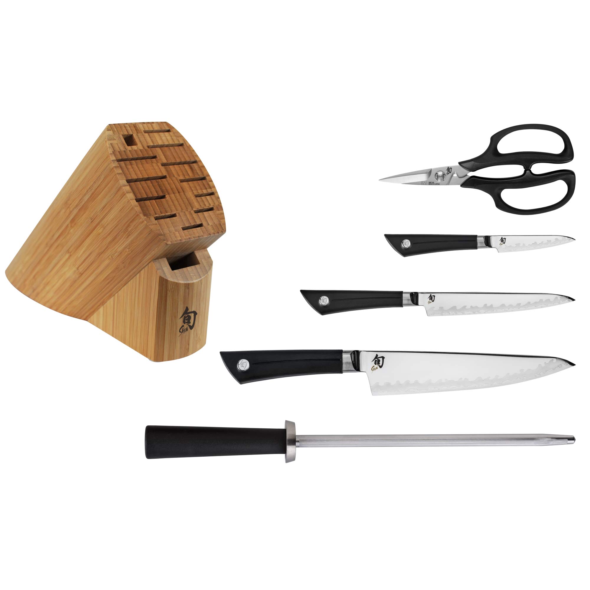 Shun Sora 6 Piece Block Set, Includes 8" Chef's Knife, 3.5" Paring Knife, 6" Utility Knife & More, Handcrafted Japanese Knife Set, VG10 Steel Edges and 420J Stainless Steel Blades, Balanced Handles