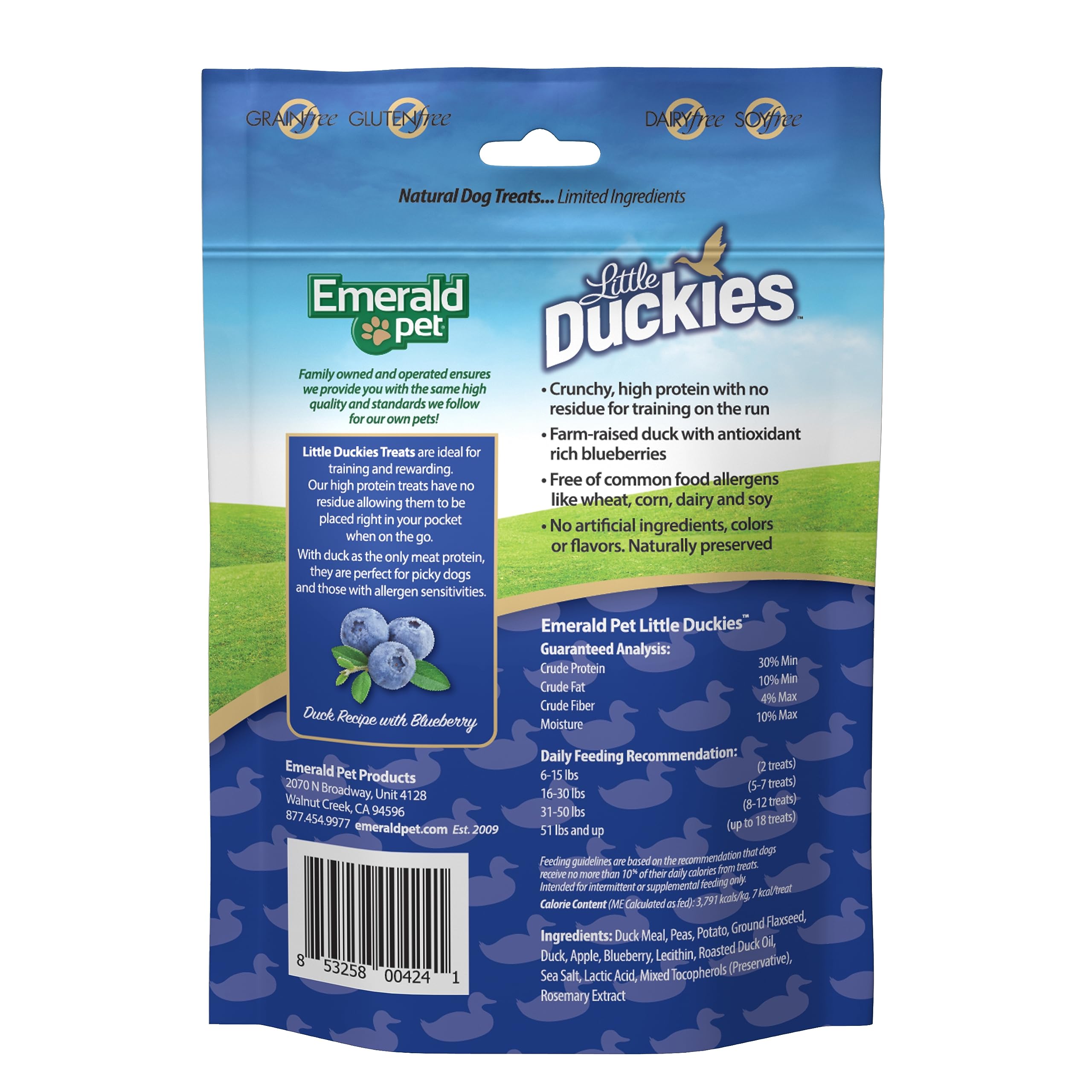 Emerald Pet Little Duckies Crunchy Natural Roasted Duck Dog Treats, Made in USA