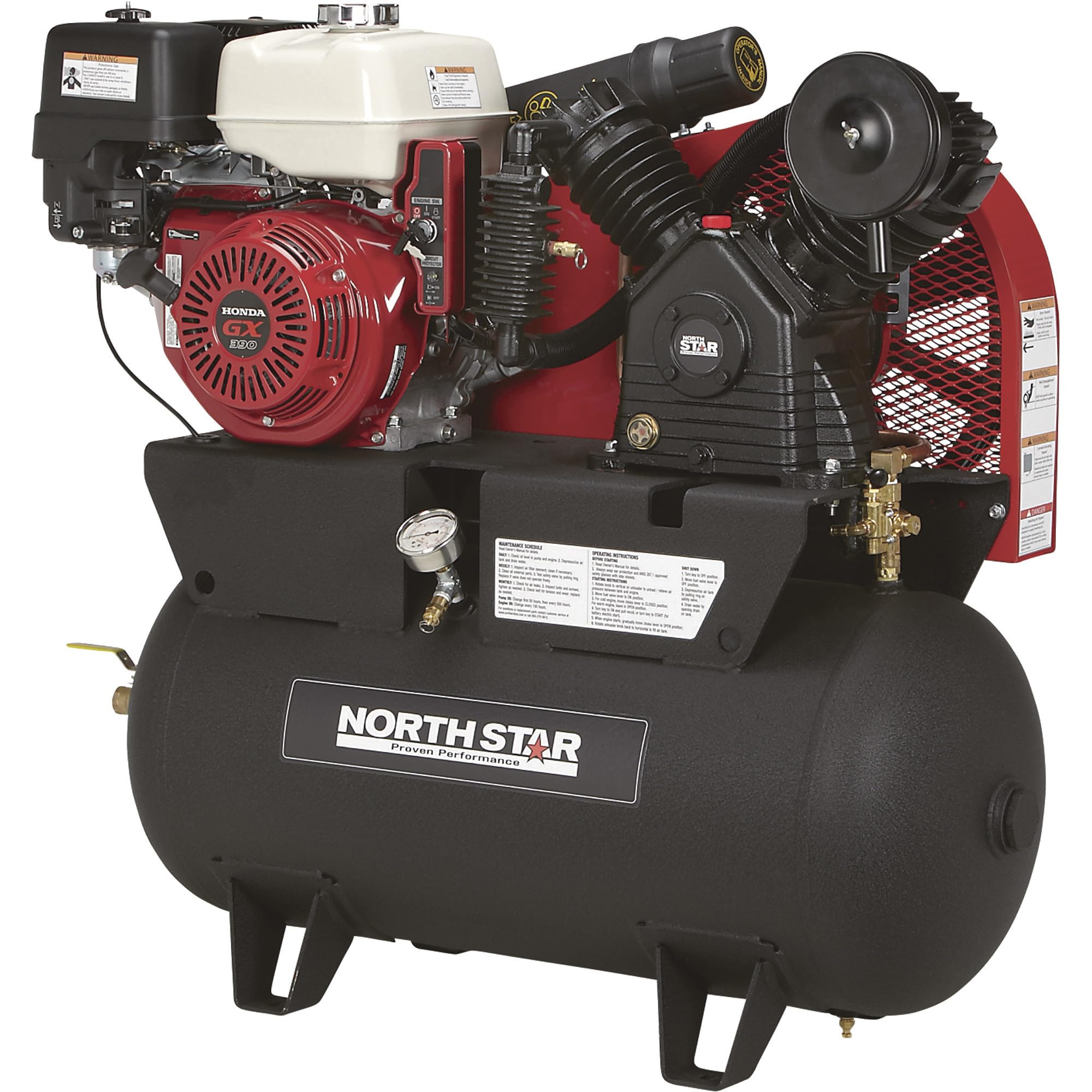 NorthStar Portable Gas Powered Air Compressor - Honda GX390 OHV Engine, 30-Gallon Horizontal Tank, 24.4 CFM at 90 PSI