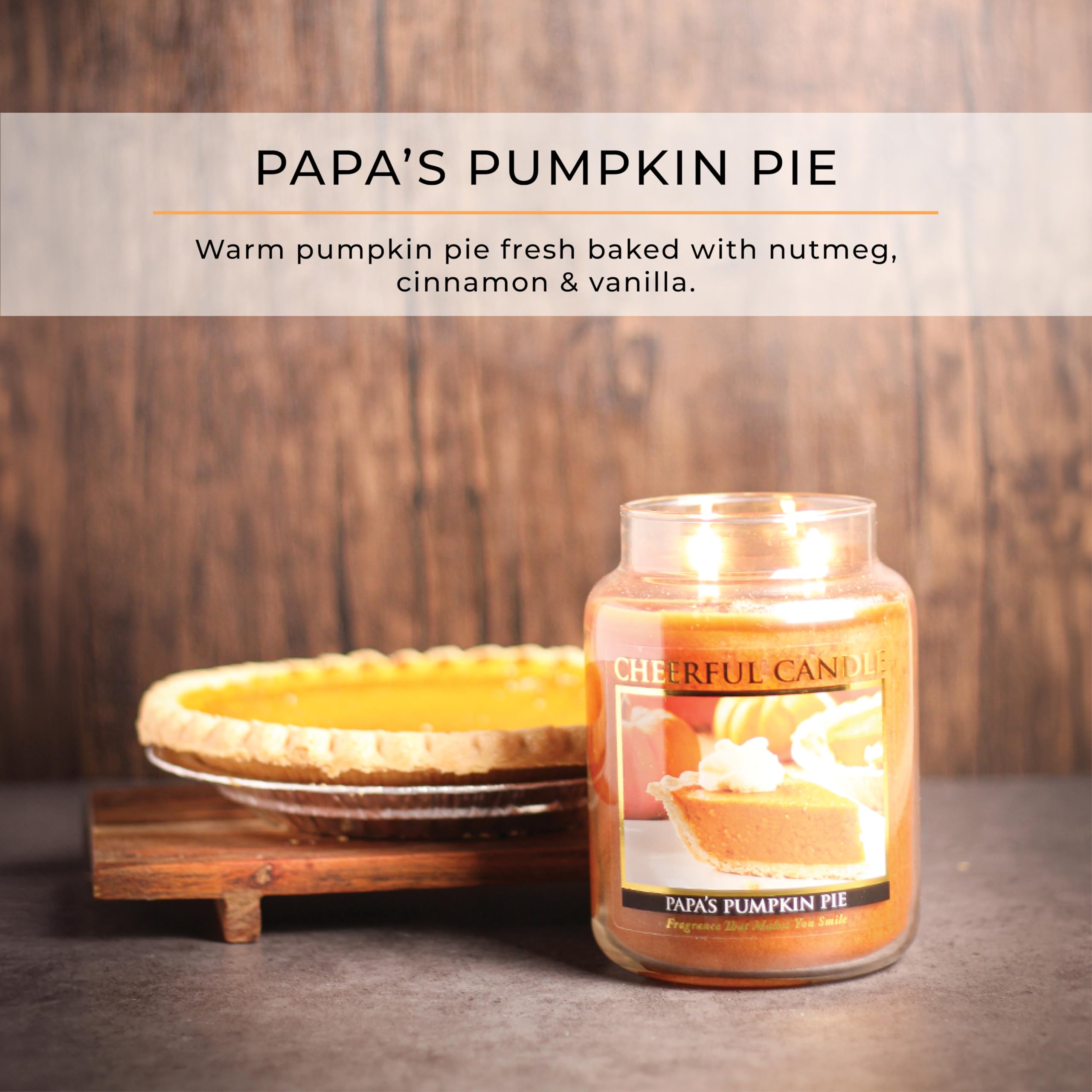 A Cheerful Giver - Papa's Pumpkin Pie Scented Glass Jar Candle (24 oz) with Lid & True to Life Fragrance Made in USA