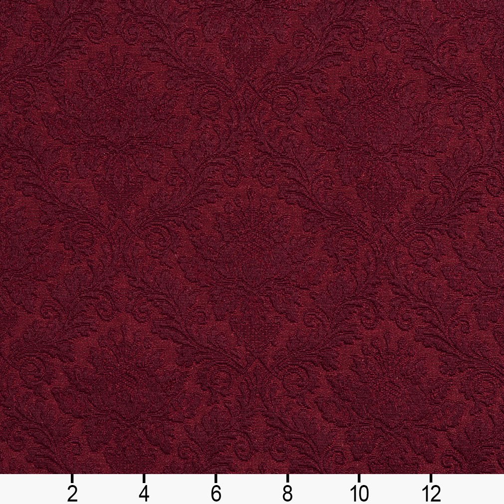 E536 Burgundy Floral Jacquard Woven Upholstery Grade Fabric by The Yard