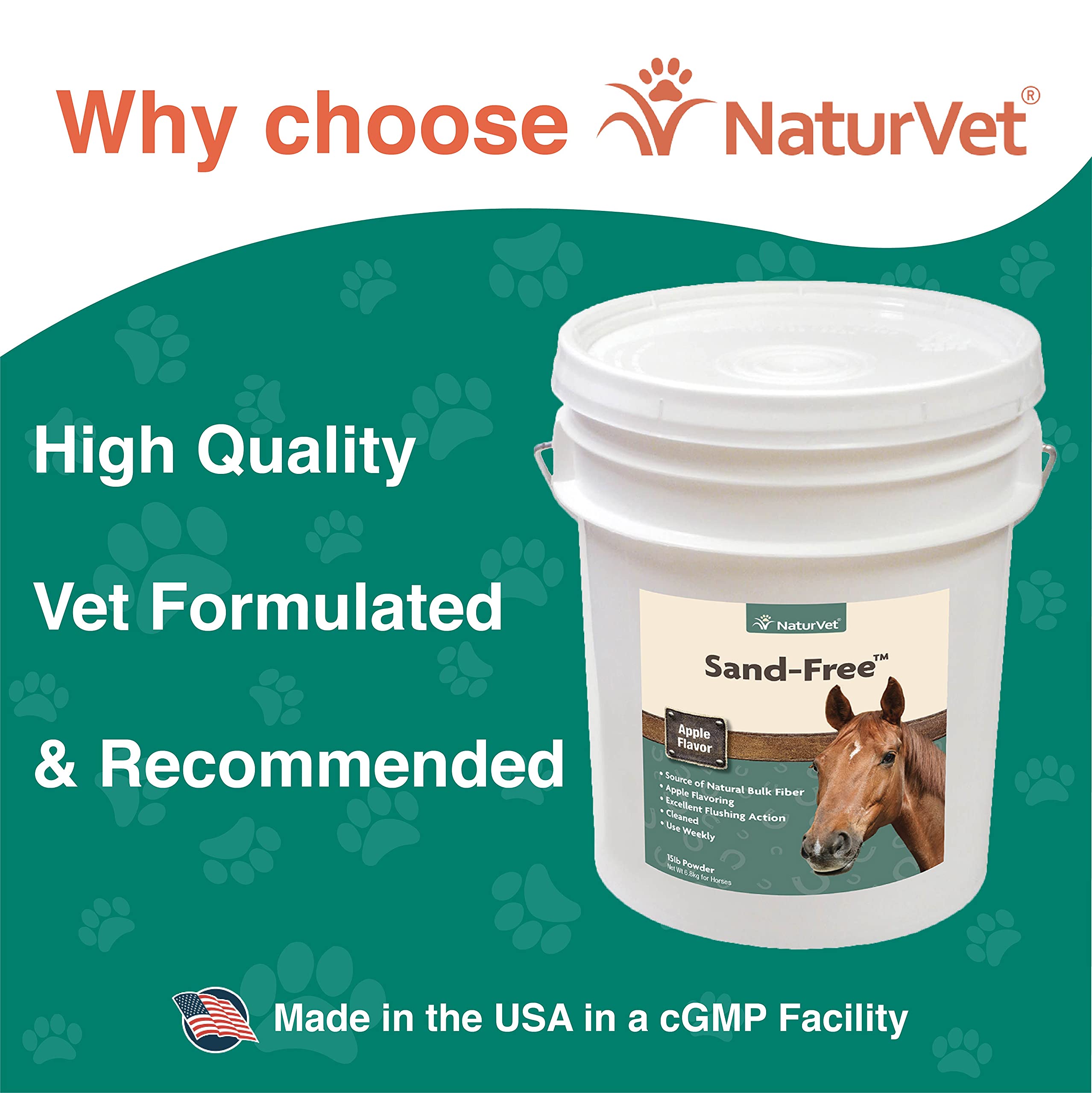 NaturVet Sand Free Horse Powder Supplement – Supports Healthy Intestinal Function, Sand Removal from Ventral Colon – Includes Psyllium Husk, Apple Flavoring – 15 lbs.