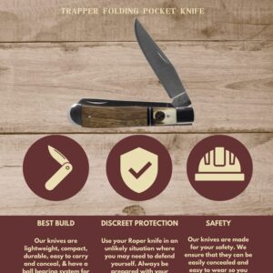 Roper Knives Laredo Series Tapper Folding Pocket Knife – (2) 1065 Carbon Blades in 1 Knife with a Stag Wooden Handle