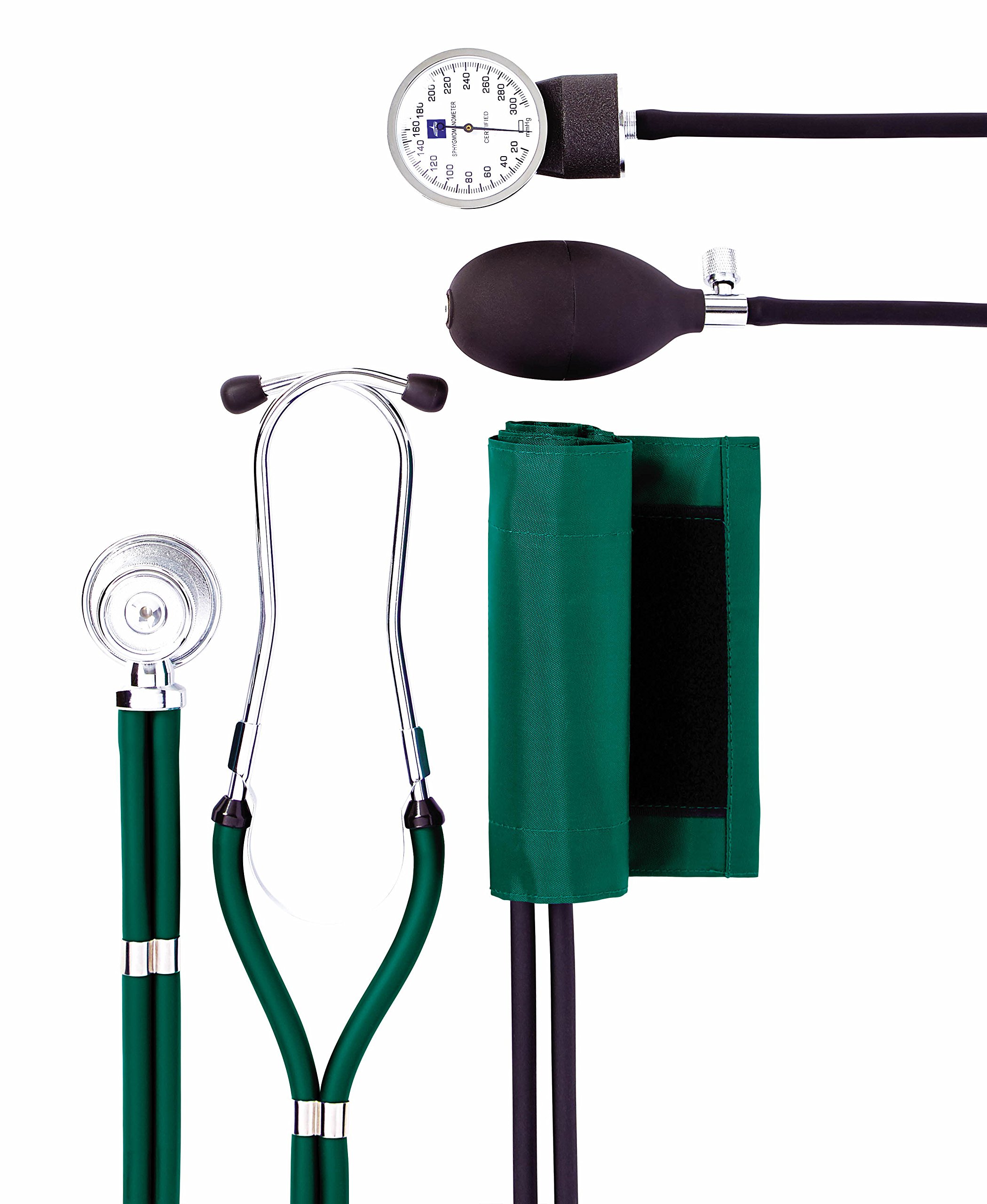 Medline Compli-Mates Aneroid Sphygmomanometer and Sprague Rappaport Stethoscope Kit, Carrying Case, Adult Blood Pressure Cuff, Manual, Professional, Hunter Green