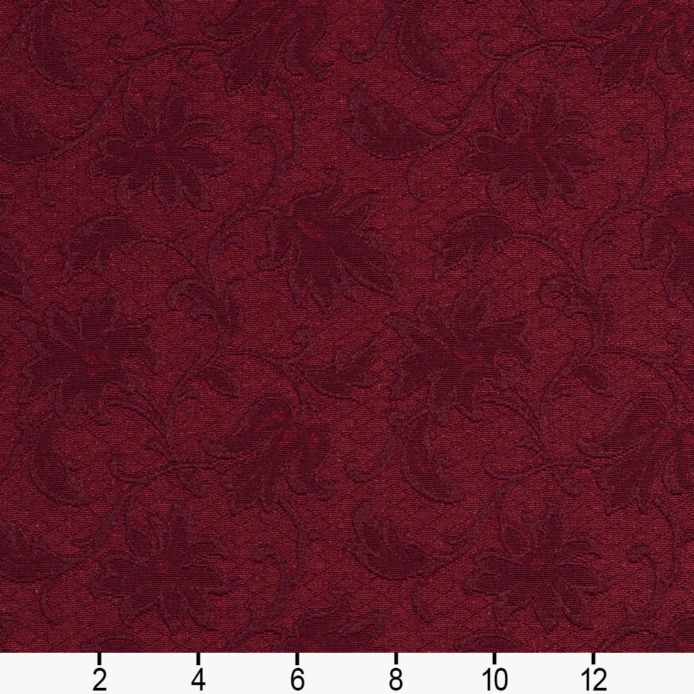 E500 Burgundy Floral Jacquard Woven Upholstery Grade Fabric by The Yard