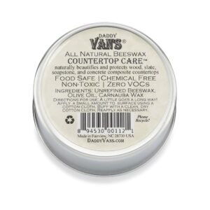 Daddy Van's® All Natural Beeswax Countertop Care for Soapstone, Slate, Concrete Composite and Butcher Block Counter Tops - Food Safe, Chemical-Free and Non-Toxic - 6 Oz. Tin