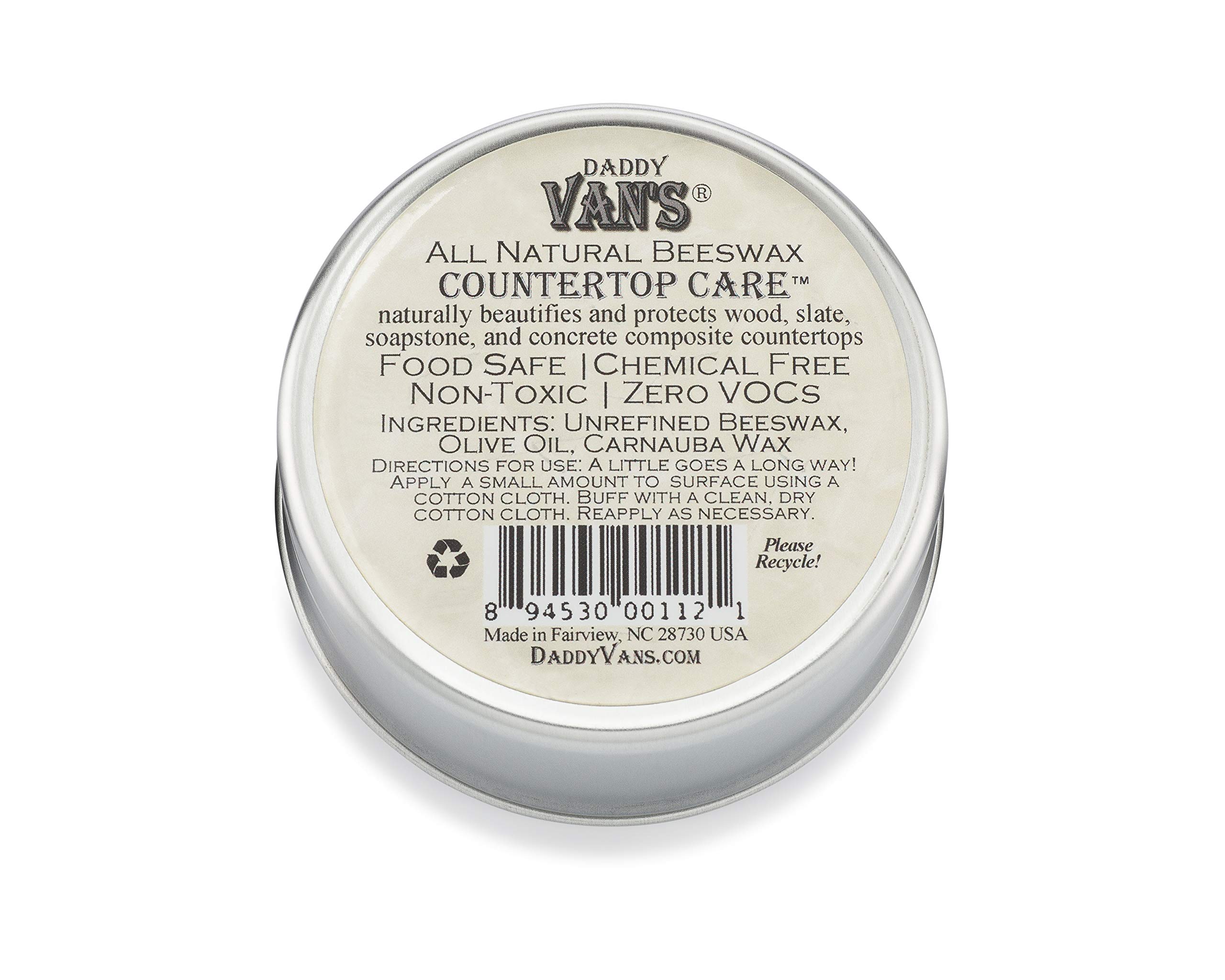 Daddy Van's® All Natural Beeswax Countertop Care for Soapstone, Slate, Concrete Composite and Butcher Block Counter Tops - Food Safe, Chemical-Free and Non-Toxic - 6 Oz. Tin