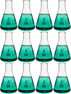 eisco 12pk erlenmeyer flasks, 250ml - borosilicate glass - narrow neck flasks, conical flasks, glass flasks