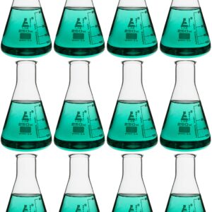 EISCO 12PK Erlenmeyer Flasks, 250mL - Borosilicate Glass - Narrow Neck Flasks, Conical Flasks, Glass Flasks