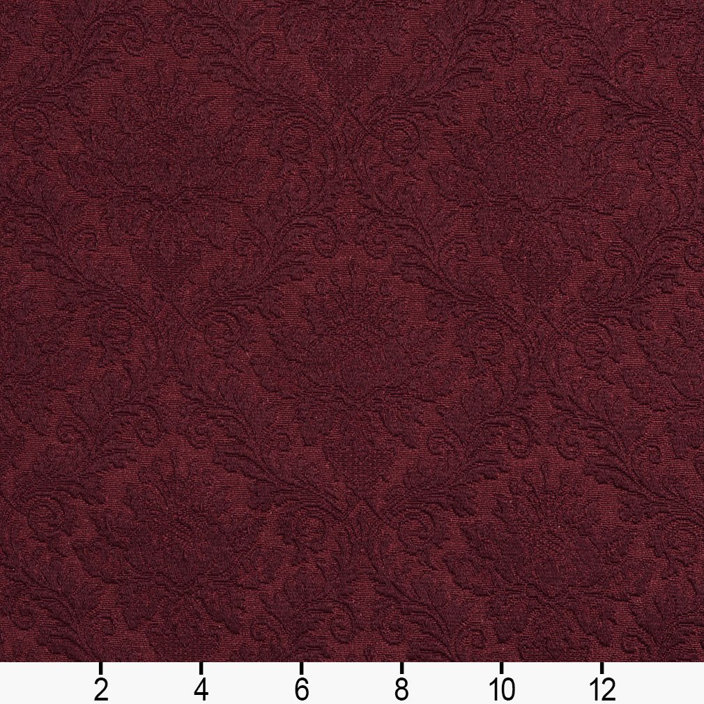 E536 Burgundy Floral Jacquard Woven Upholstery Grade Fabric by The Yard