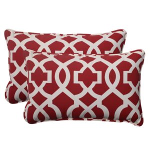 pillow perfect trellis indoor/outdoor accent throw pillow plush fill, weather, and fade resistant, lumbar - 11.5" x 18.5", red new geo 2 count