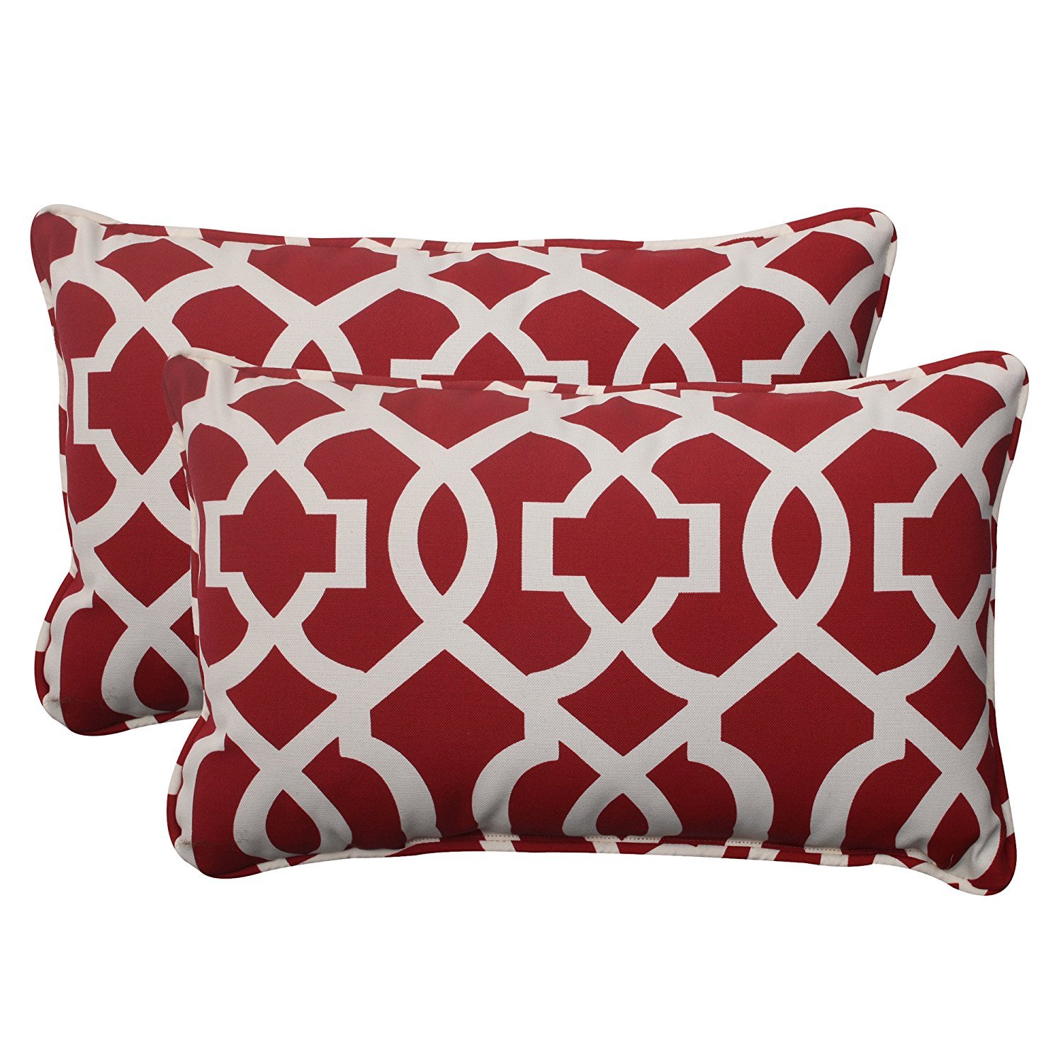 Pillow Perfect Trellis Indoor/Outdoor Accent Throw Pillow Plush Fill, Weather, and Fade Resistant, Lumbar - 11.5" x 18.5", Red New Geo 2 Count