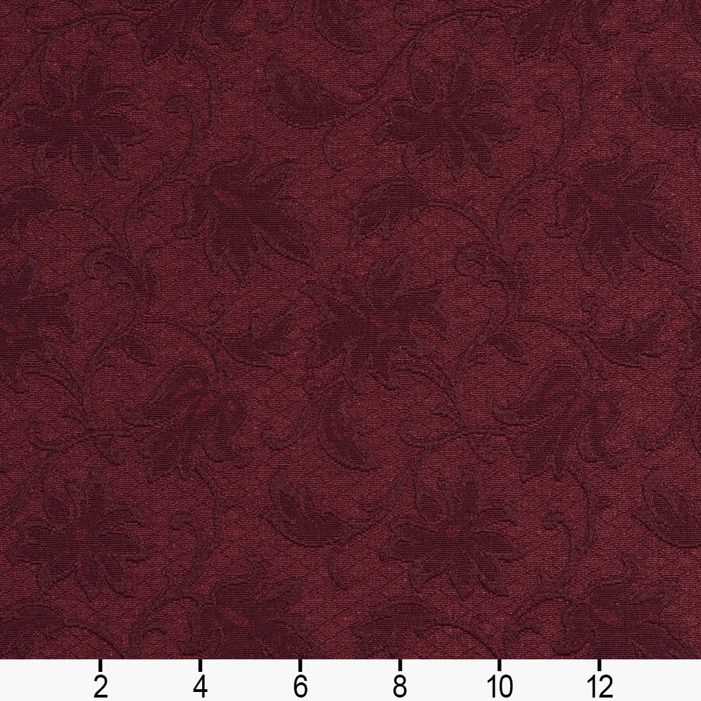 E500 Burgundy Floral Jacquard Woven Upholstery Grade Fabric by The Yard