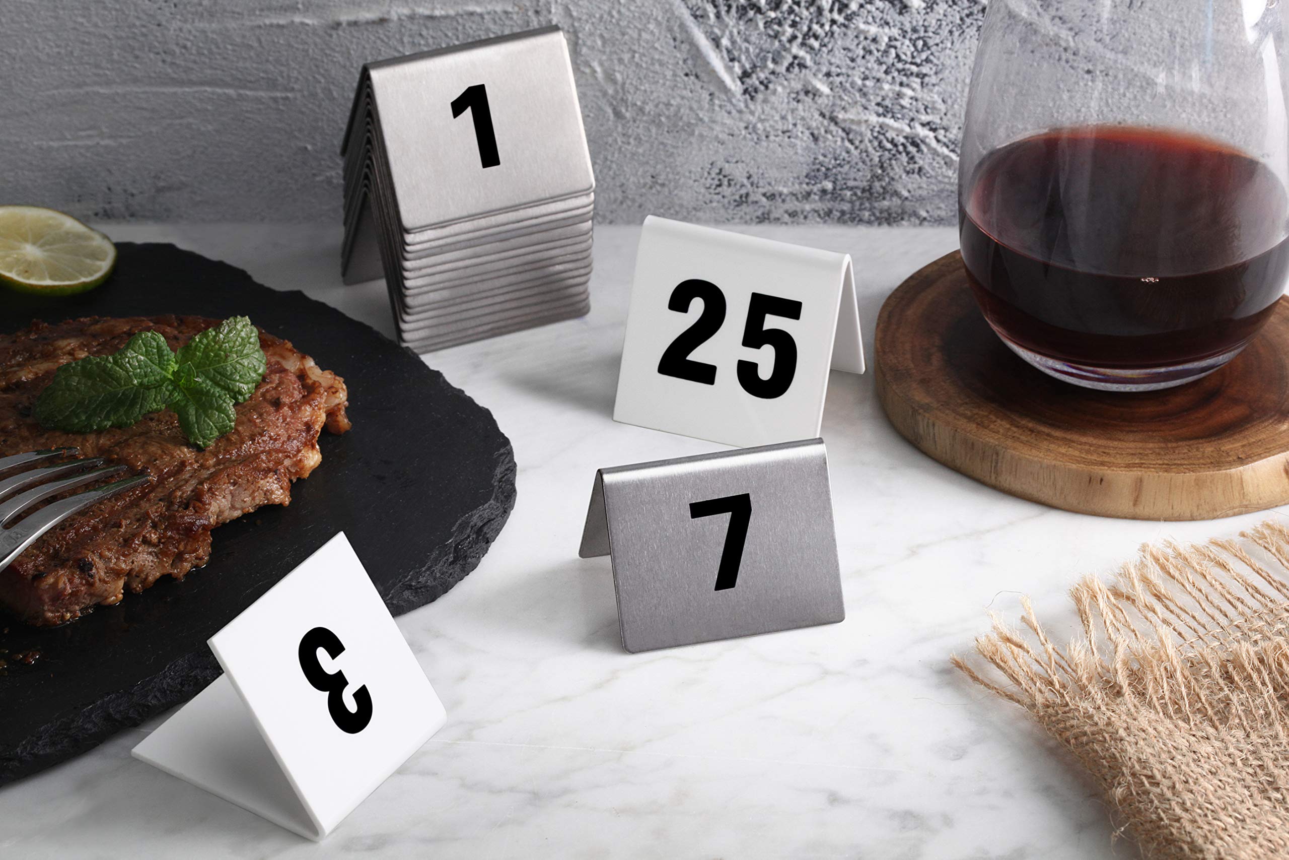 New Star Foodservice 26757 Double Sided Plastic Table Numbers, 1-25, Acrylic, White, 1.7" x 2"