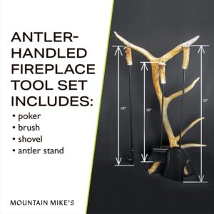 Mountain Mike's - Antler Fireplace Tool Set - Decor Inspired by The Great Outdoors - Durable Replicated Deer and Elk Antlers - Includes Shovel, Brush, and Poker