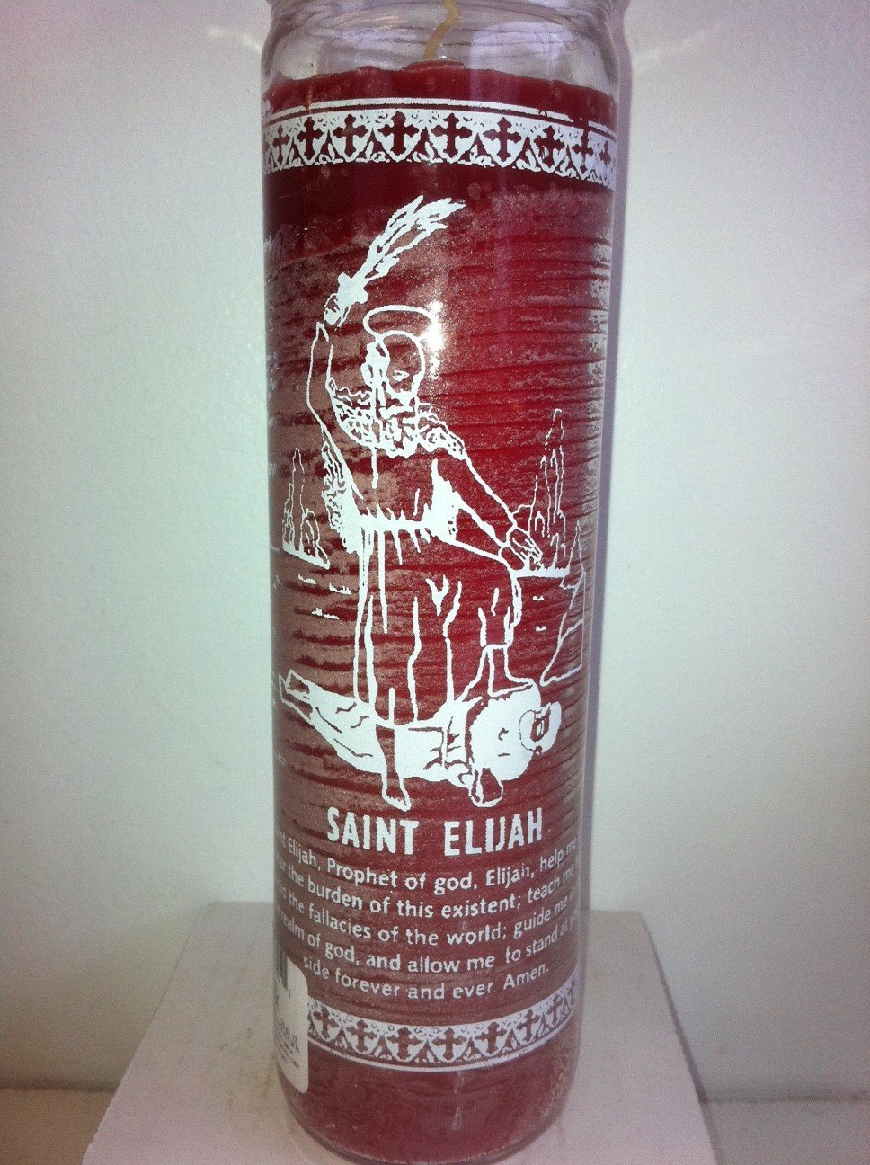 Saint Elijah (San Elias) 7 Day 1 Color Unscented Red Candle in Glass