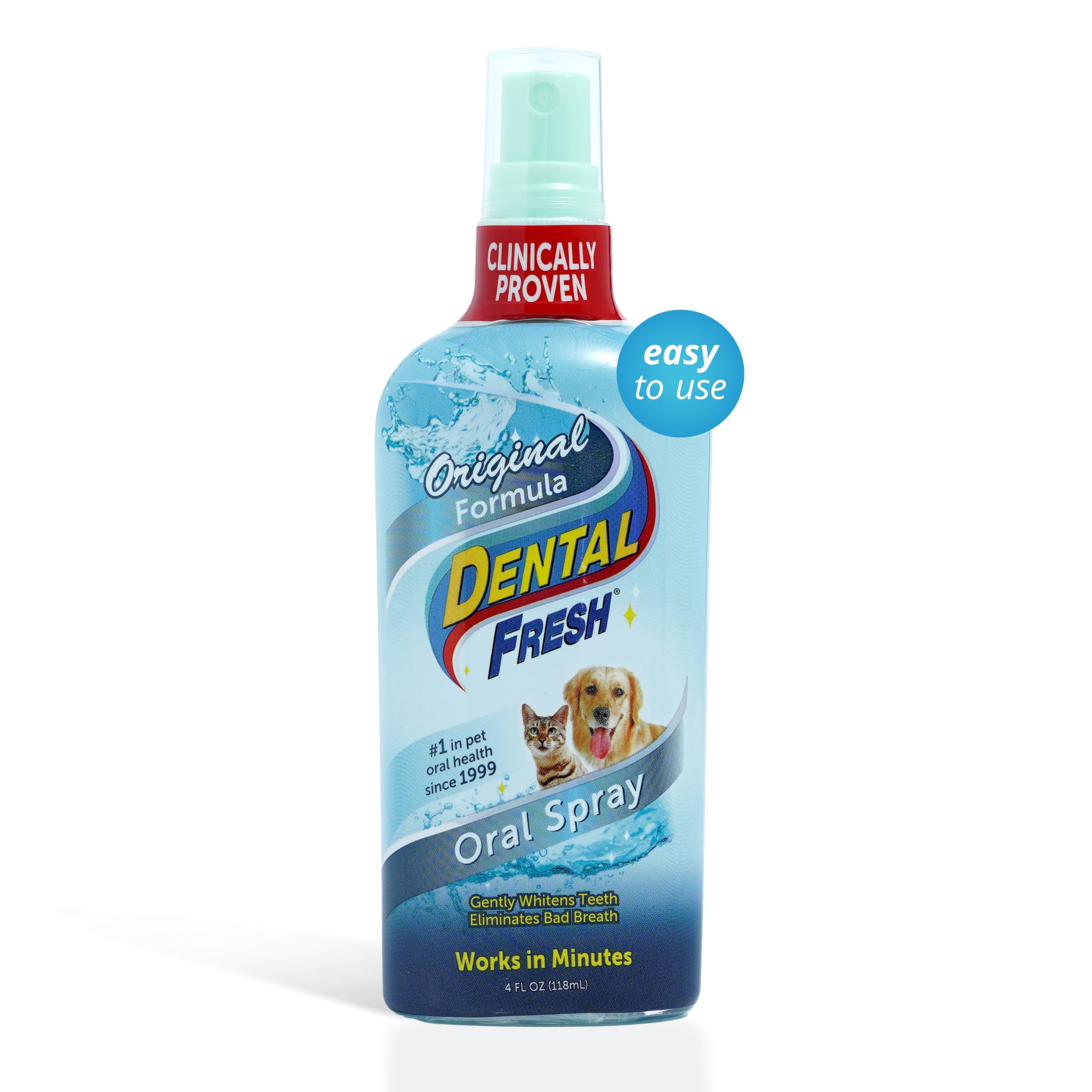 Dental Fresh Oral Spray for Dogs and Cats, Eliminates Bad Breath and Protects Their Teeth & Gums, 4 Fl Oz.