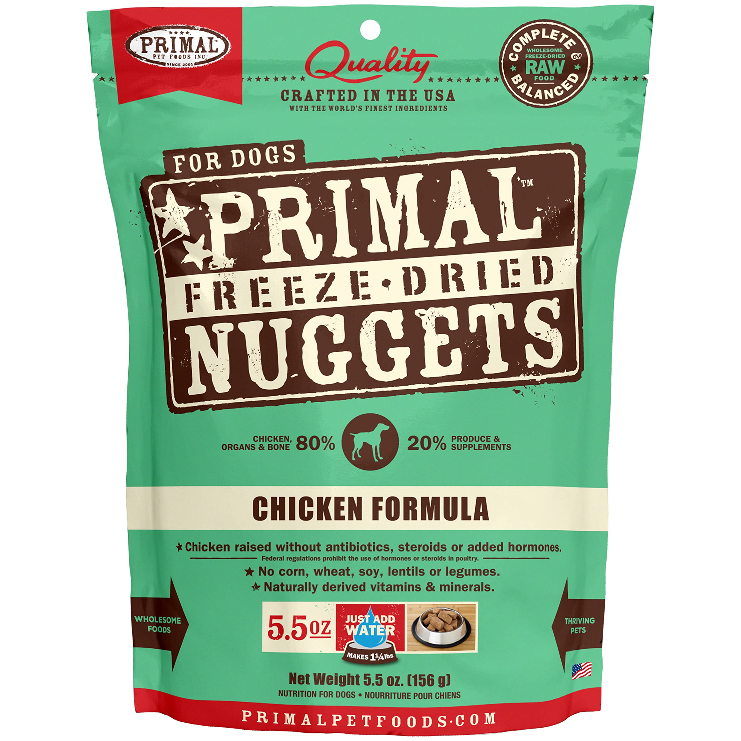 Primal Freeze Dried Raw Dog Food Nuggets, Chicken, Complete & Balanced Meal, Also Use as Topper or Treat, Premium, Healthy, Grain Free, High Protein Raw Dog Food, 5.5 oz