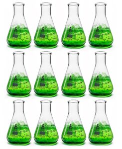 eisco 12pk erlenmeyer flasks, 100ml - borosilicate glass - narrow neck flasks, conical flasks, glass flasks