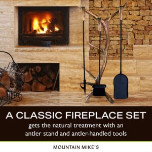 Mountain Mike's - Antler Fireplace Tool Set - Decor Inspired by The Great Outdoors - Durable Replicated Deer and Elk Antlers - Includes Shovel, Brush, and Poker