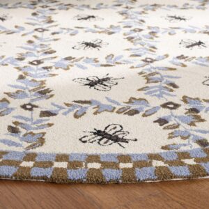 SAFAVIEH Chelsea Collection 4' Round Ivory/Blue HK55G Hand-Hooked French Country Wool Area Rug