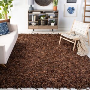 safavieh leather shag collection area rug - 6' x 9', saddle, hand-knotted modern leather, ideal for high traffic areas in living room, bedroom (lsg511b)