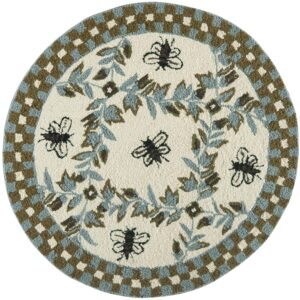 SAFAVIEH Chelsea Collection 4' Round Ivory/Blue HK55G Hand-Hooked French Country Wool Area Rug